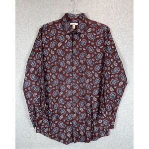 Bar III Shirt Mens Medium Brown Blue Paisley Button‎ Up Slim Fit Stretch Cotton